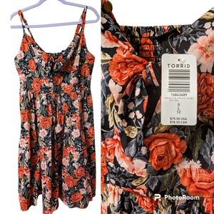 Torrid Autumn Flower Print Retro Style Poplin Dress Size 12 NWT